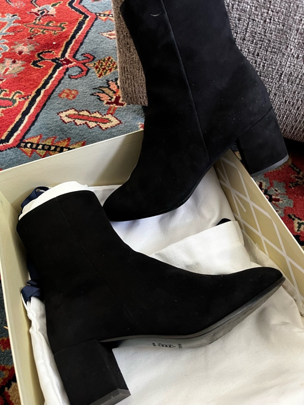Margaux Black Suede Mid-Heel Ankle Boots
